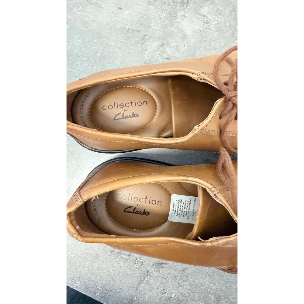 Clarks‎ Collection Men Tan Leather Ultimate Comfort Derby Dress Shoes Size 8.5